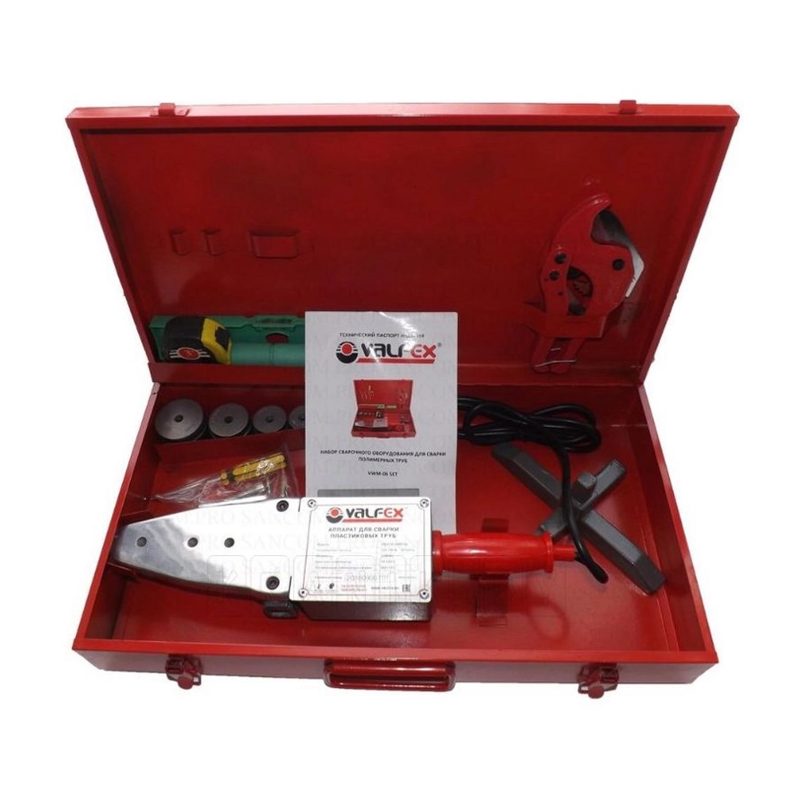 Аппарат сварочный для PP-R труб и фитинг 1,5 кВт Дн 20-63 в/к насадки 20-40мм VALFEX VWM-03 SET